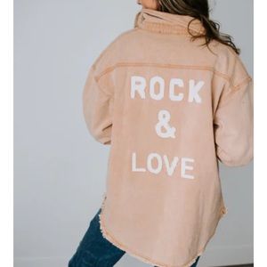 Womens large rock & love camel color denim type shacket.